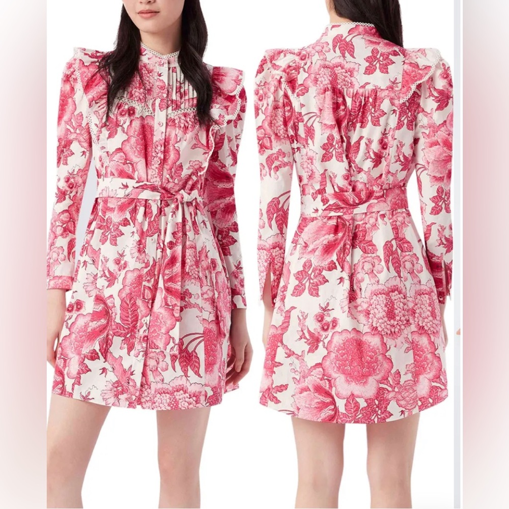 DVF Diane Von Furstenburg Sandrah Floral Ruffle Long Sleeve Stretch Cotton Dress